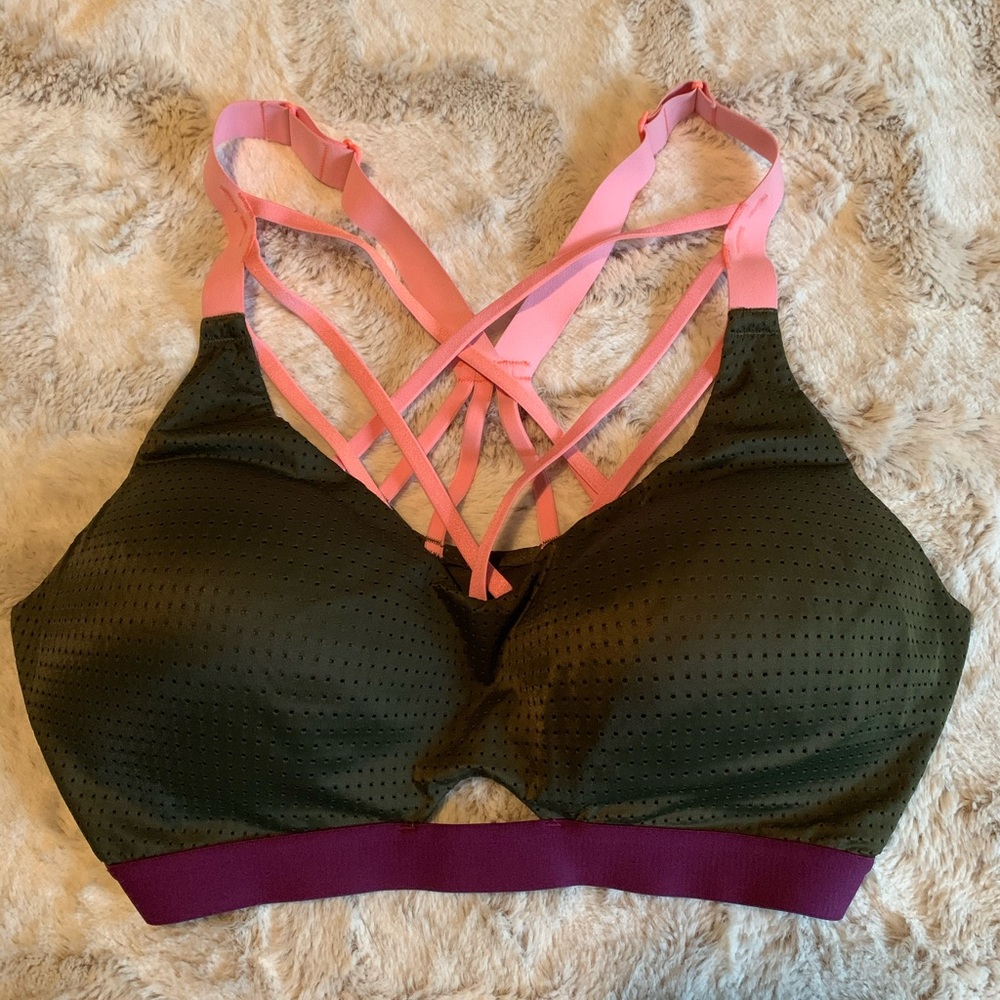 VSX Sport bra. Avocado green, purple and pink, 36D